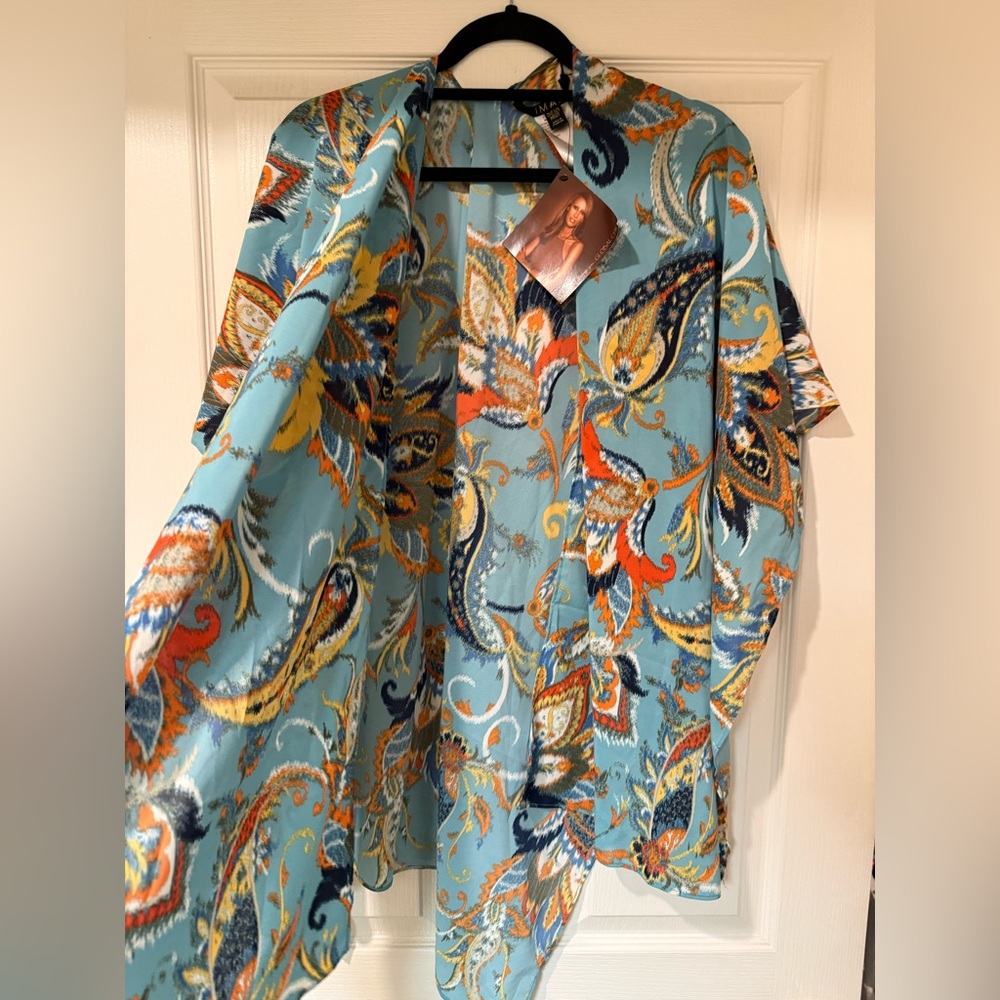 IMAN Blue and Orange Patterned Kimono - Picture 3 of 4